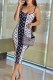 Black And White Sexy Print Slit Letter Spaghetti Strap Wrapped Skirt Dresses