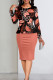 Coral Powder Elegant Print Patchwork Zipper O Neck Princess Dresses