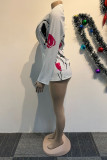 White Casual Work Daily Elegant Simplicity Mixed Printing Printing Turn-back Collar Outerwear