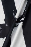 Black Elegant Print Bandage Patchwork V Neck Plus Size Jumpsuits