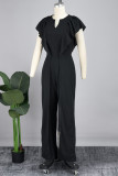 Black Sexy Solid Patchwork Asymmetrical Collar Loose Jumpsuits