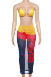 Yellow Street Print Bandage Patchwork Halter Sleeveless Two Pieces