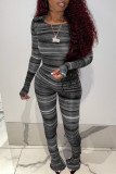 Blue Casual Print Patchwork O Neck Long Sleeve Two Pieces