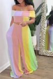 Colorful Fashion Sexy Bateau Neck Sleeveless Off The Shoulder Striped Plus Size Set