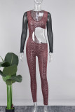 Red Street Floral Hollowed Out Patchwork O Neck Skinny Jumpsuits