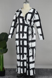 Black Elegant Print Bandage Patchwork V Neck Plus Size Jumpsuits