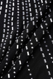 Black Elegant Hot Drilling Patchwork See-through Halter Long Dress Dresses