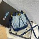 Baby Blue Street Patchwork Draw String Bags