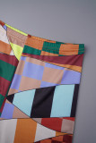 Red Street Print Patchwork Skinny Mid Waist Conventional Positioning Print Bottoms