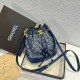 Dark Blue Street Patchwork Draw String Bags