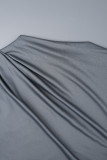 Black Street Solid Patchwork Fold Asymmetrical Collar Long Dress Dresses