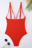 Red Sportswear Solid Patchwork Swimwears(With Paddings)
