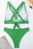 Green Sportswear Solid Patchwork Swimwears(With Paddings)