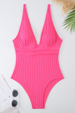 Rose Red Sportswear Solid Patchwork Swimwears(With Paddings)