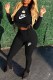 Black Casual Print Letter O Neck Long Sleeve Two Pieces