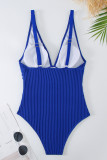 Blue Sportswear Solid Patchwork Swimwears(With Paddings)