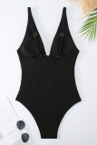 Black Sportswear Solid Patchwork Swimwears(With Paddings)