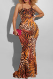 Red Elegant Print Patchwork Backless Spaghetti Strap Long Dress Plus Size Dresses