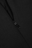 Black Street Solid Patchwork Zipper Hooded Collar Regular Jumpsuits