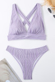 Light Purple Sportswear Solid Patchwork Swimwears(With Paddings)