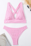 Pink Sportswear Solid Patchwork Swimwears(With Paddings)