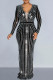 Black Elegant Patchwork Slit Hot Drill Long Dress Dresses