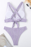 Light Purple Sportswear Solid Patchwork Swimwears(With Paddings)