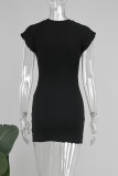 Black Sexy Solid Patchwork Fold O Neck Mini Dress Dresses