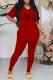 Red Casual Print Letter V Neck Short Sleeve Two Pieces