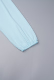 Light Blue Casual Solid Patchwork Draw String Off the Shoulder Regular Rompers