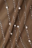 Brown Sexy Hot Drilling Tassel Hot Drill O Neck One Step Skirt Dresses