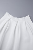 White Elegant Solid Patchwork Boat Neck Short Sleeve Two Pieces