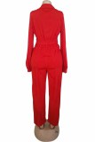 Red Sexy Print Letter V Neck Jumpsuits