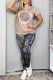Multicolor Casual Figure Print Letter O Neck Short Sleeve Two Pieces