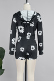 Black Casual Print Patchwork Zipper Hooded Collar Long Sleeve Two Pieces