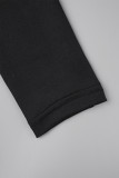 Black Street Solid Patchwork Fold O Neck Sheath Dresses