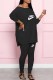 Black Casual Print Letter O Neck Long Sleeve Two Pieces