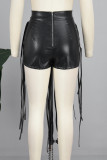 Black Sexy Solid Tassel Patchwork Cross Straps Zipper Weave Skinny Low Waist Conventional Solid Color Bottoms