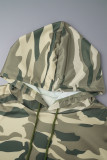 Camouflage Casual Camouflage Print Patchwork Draw String Pocket Hooded Collar Plus Size Two Pieces