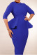 Royal Blue Elegant Solid Patchwork Flounce Zipper O Neck Pencil Skirt Dresses