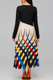 Black Elegant Print Patchwork V Neck Printed Dress Dresses