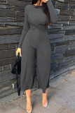 Dark Gray Elegant Solid Patchwork Zipper O Neck Regular Jumpsuits