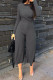 Dark Gray Elegant Solid Patchwork Zipper O Neck Regular Jumpsuits