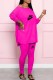 Rose Red Casual Print Letter O Neck Long Sleeve Two Pieces