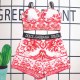 Red Sexy Vacation Letter Patchwork Swimwears