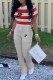 Grey Casual Striped Print Letter O Neck Short Sleeve Two Pieces
