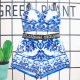 Blue Sexy Vacation Letter Patchwork Swimwears