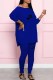 Blue Casual Print Letter O Neck Long Sleeve Two Pieces