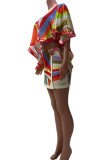 Multicolor Street Color Block Patchwork Boat Neck Half Sleeve Two Pieces