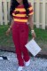 Yellow Casual Striped Print Letter O Neck Short Sleeve Two Pieces